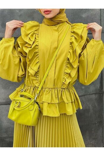 HİJABAYA Frilled Front and Skirt Elastic Waist Shirt