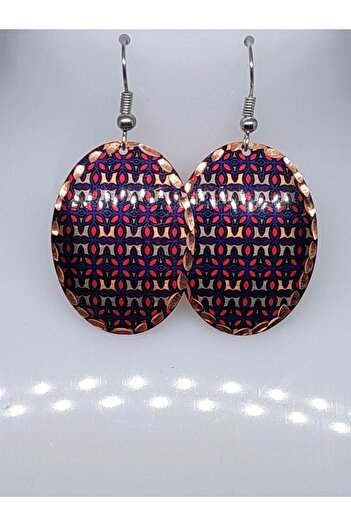 GALATA GIFT Copper Earrings, Oval Ethnic Patterned Earrings
