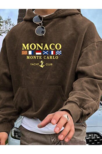 Altamira Ανδρικό φούτερ με κουκούλα σε καφέ Monaco με στάμπα
