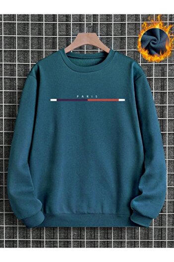 Altamira Мъжки суитшърт Oversize - петролно син, с щампа Париж, кръгло деколте