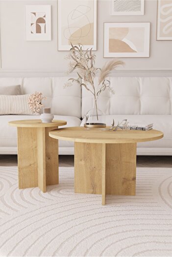 OBİ Atölye 2 li Orta Sehpa Seti, İskandinav Stil, Bohem, 72 cm, 40 cm - Safir Meşe