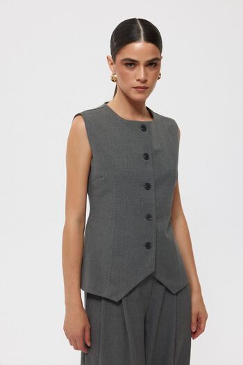 Seda Yalçın Atelier Premium Gray Vest - Front Stitching Detail