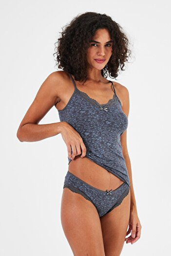 Penyelux Women's Stretchy Cotton Thin Strap Blouse Panties Underwear Set Anthracite
