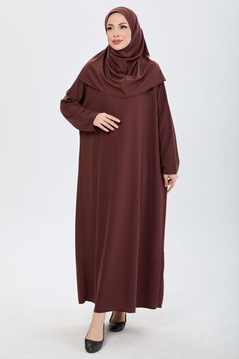 TOFİSA Women's Brown Prayer Plain Crew Neck - 13103