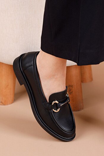Getcho Tanta Siyah Kadın Loafer Ayakkabı – Suni Deri Rahat, Stil, Şık, İş ve Günlük Kombin Kullanıma Uygun