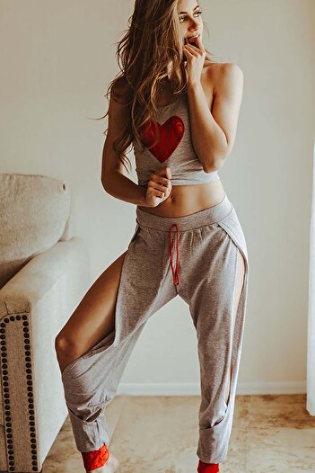 Merry See Special Design Lace Heart Design Pajamas Suit