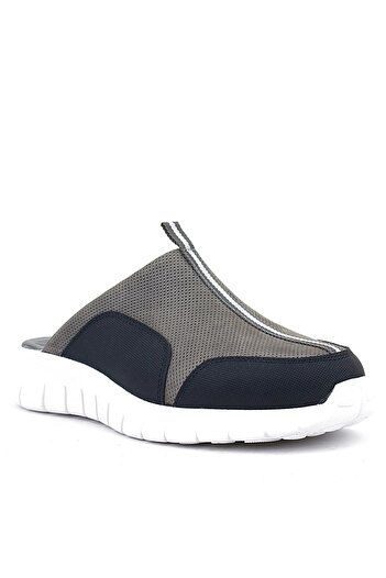 Shoes Center Ιατρικό Γνήσιο Δέρμα - Γκρι Μαύρες Αθλητικές Παντόφλες Comfort