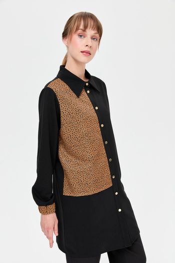 Esswaap Leopar Detaylı Tunik  Siyah