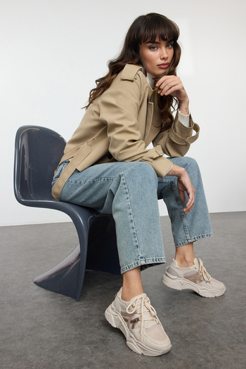 TRENDYOL SHOES Béžové šněrovací dámské tenisky se silnou podrážkou Takaw25Sn00002