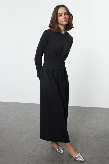 Trendyol Modest Μαύρο 100% βαμβακερό πλεκτό φόρεμα TCTAW25EB00070