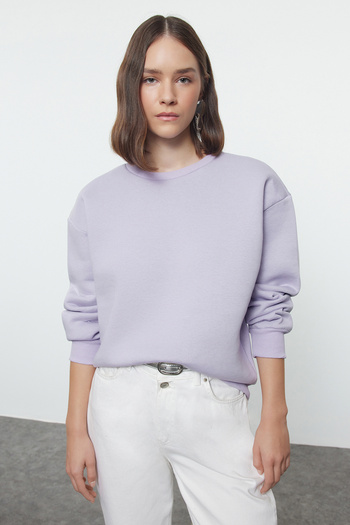 Trendyol Collection Φούτερ Lilac Crew Neck Fleece - Χοντρό εσωτερικό, πλεκτό, Twoaw24sw00101