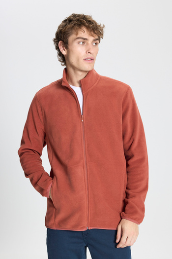 AC&Co / Altınyıldız Classics Men's Light Brown Color Anti-pilling Non-pilling Upright Bato Collar Sweatshirt Fleece Jacket