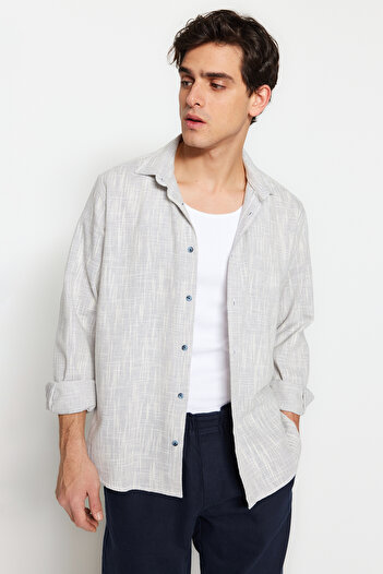 Trendyol Collection Kék vászon kinézetű 100% pamut normál szabású ing - TMNSS23GO00111