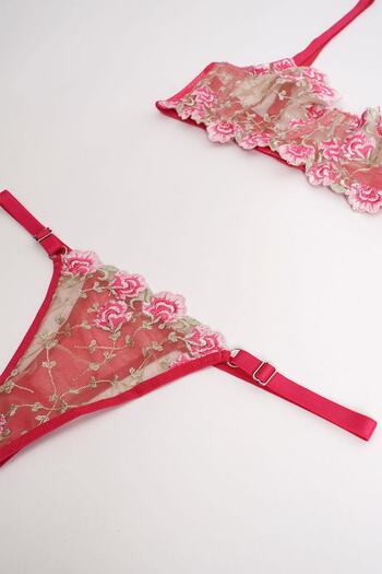 EMINNA Fuchsia Floral Embroidered Underwear Set