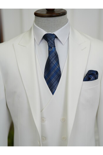 LONATOLİA Ανδρικό κοστούμι ιταλικού στυλ Slim Fit - Μπουφάν, γιλέκο, παντελόνι και γιακάς χελιδονοουράς