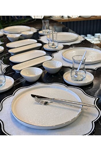 Onedekor 32 Piece Modern Cream Platinum Breakfast Set