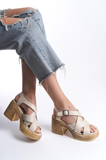 Preshley Women's Diego Cream Orthopedic Insole (8 cm) Platform Heel Sandals
