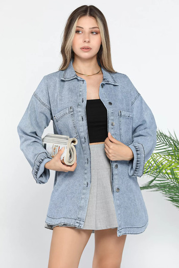 GÜLSELİ Double Pocket Ice Blue Denim Jean Jacket