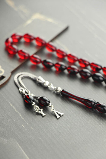 Tesbih Otağı Silver Tasseled Fire Amber Prayer Beads with Letter (Specify the Letter in the Question and Answer Area)