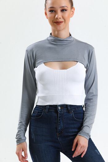 mirach Gray Neck Collar Sleeve Combed Cotton