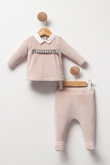 Cassiope Plaid Detailed Soft Touch 2-Piece Booties Set for Baby Boy
