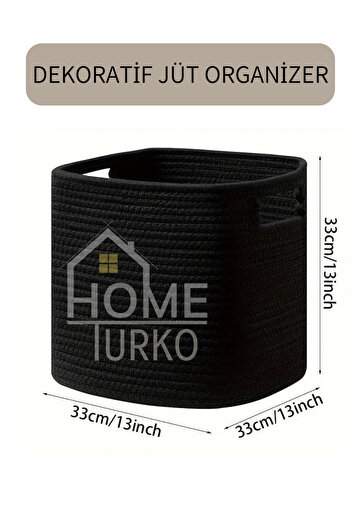 HomeTurko Jüt Tekli El Dokuması Sevimli Hasır Kare Sepet Organizer Kutu Ev Ofis Oda Yurt Depolama Aksesuarı