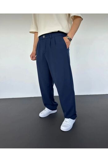 ElitWear Baggy Pleated Black Color Fabric Trousers
