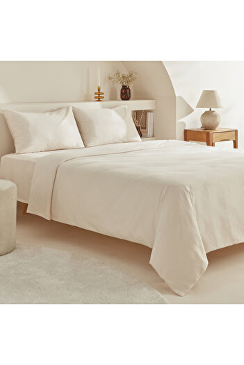 Karaca Home Sion Ecru King Size Duvet Cover Set - 100% Cotton Jacquard Satin