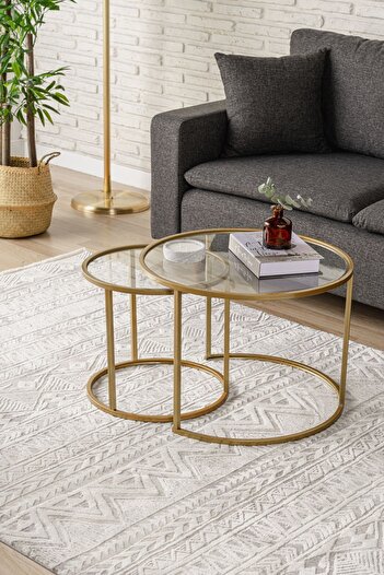 DEKOPRATİK - Belarus Orta Sehpa Ikili Şeffaf Camlı Gold 60cm