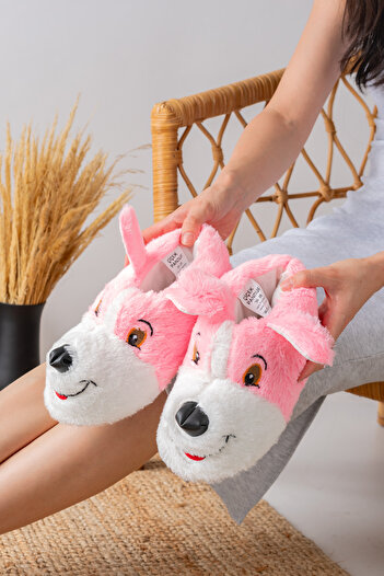 Slipcat Powder Plush Slippers with Dog Figure Home Sleeves