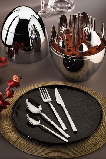 Fecra 24 Piece Fork Spoon Knife Set with Silver Egg Stand