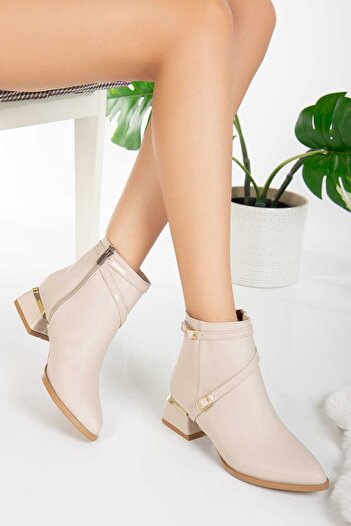 Bilalim Shoes L01-Çapraz Toklı Kadın Günlük Bot Kısa Topuklu 3CM Topuk