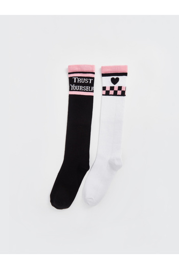 LC Waikiki Girl's Patterned Knee Socks - Pack of 2
