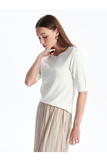 LC Waikiki Women's Knit Sweater - Crew Neck, Solid Cut, Short Sleeve