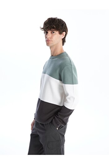 LC Waikiki Ανδρικό Πλεκτό Πουλόβερ - Crew Neck, Μακρύ μανίκι, Color Block