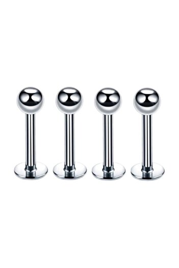 MAZEN 316l Cerrahi Çelik 4'lü Set Tek Top Gümüş Renk Tragus, Helix, Dudak Piercing