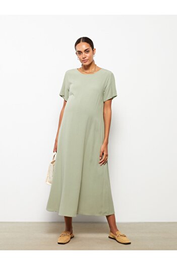 LC Waikiki Crinkle Maternity Dress - Crew Neck, Short Sleeve