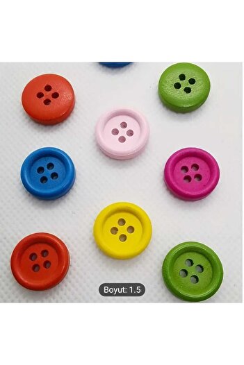 İMREN AKSESUAR Colorful Board Button 1.5 cm Four Hole Mixed Color Button 1 Pack 5 Pieces