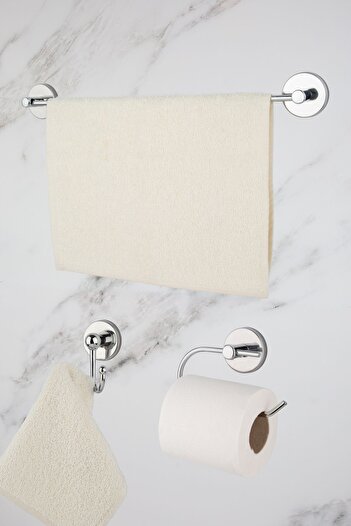 UG Home Chrome Long Towel Holder Open Toilet Napkin Robe Hanger Set of 3 Bathroom Accessories