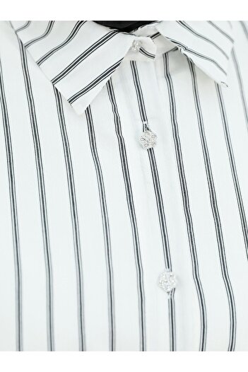 HİJABAYA Stone Detailed Thin Striped Casual Shirt