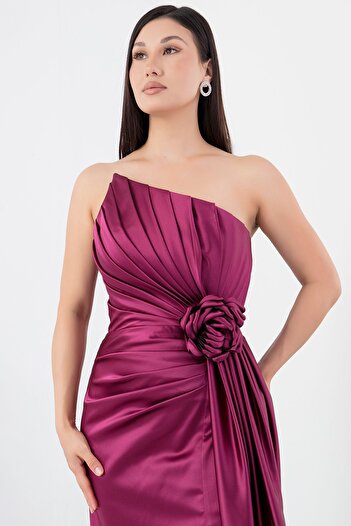 PULLIMM Strapless Satin Dress - Rose Detailed, Ecr5334