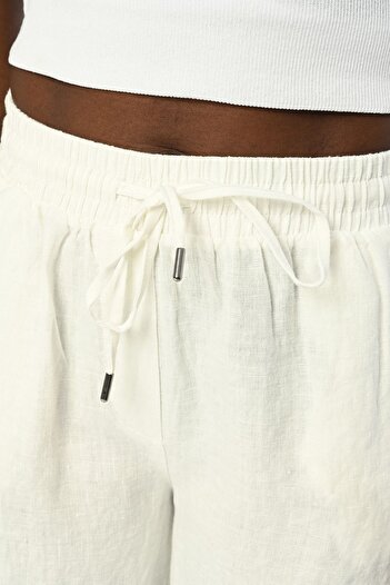 Orfeo Negro Women's - Straight Linen Trousers, Wide Leg and Elastic Waist
