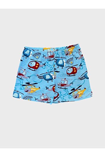 elmas kids Erkek Çocuk Helikopter Desenli Mavi Atlet Boxer Takımı
