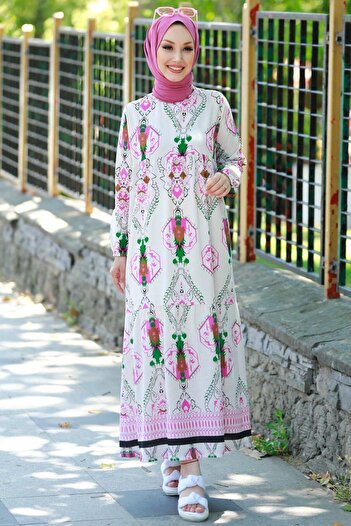 TOFİSA Fuchsia Women's Dress, Plain Crew Neck - 10369