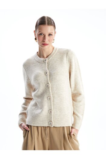 LC Waikiki Women's Knitwear Cardigan - Crew Neck, Solid Long Sleeve