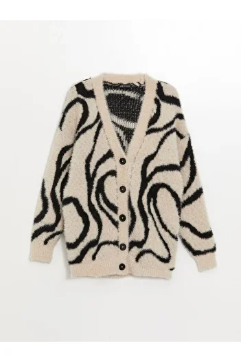 LC Waikiki Patterned V-Neck Women's Knitwear Cardigan