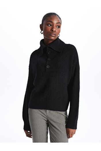 LC Waikiki Long Sleeve Polo Neck Oversize Knitwear Women's Sweater - W3H934Z8