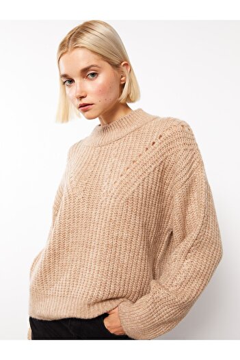 LC Waikiki Long Sleeve Patterned Women's Knitwear Sweater - Stand Collar