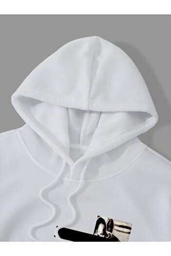 Altamira Φούτερ με κουκούλα Unisex White New Moment με στάμπα μεγάλου μεγέθους