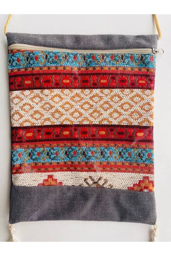 GALATA GIFT Kilim Patterned, Tasseled, Zippered, Shoulder Bag, 25x20